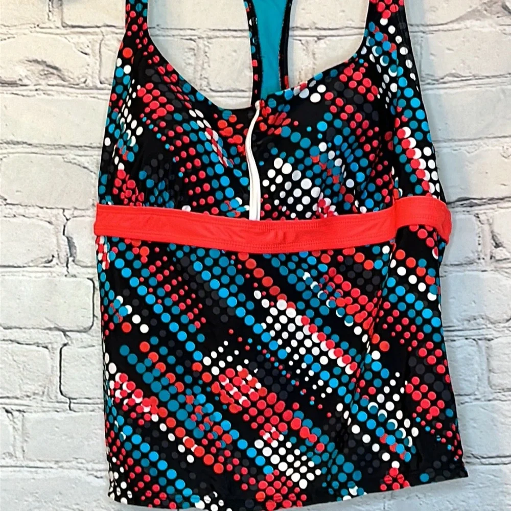 Danskin Blue Black Pink Tankini Swimsuit Top Size XL Size 16-18